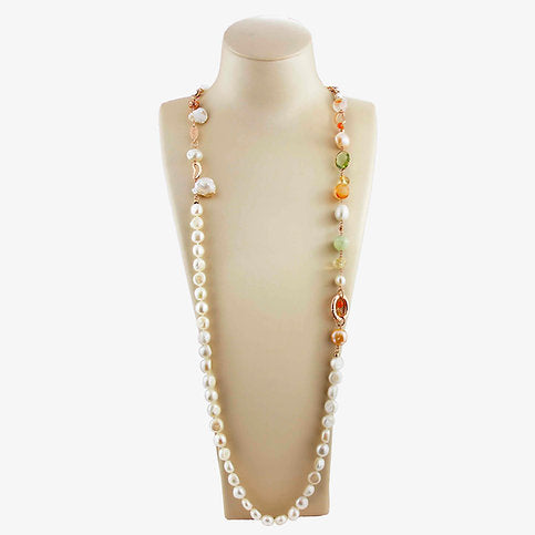 Decomposable necklace with multicolor pearls and quartz