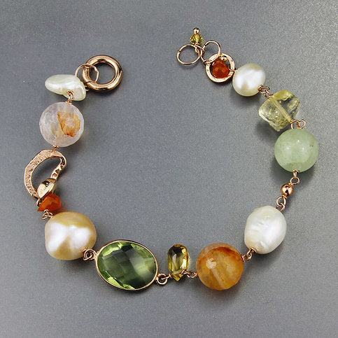 Decomposable necklace with multicolor pearls and quartz