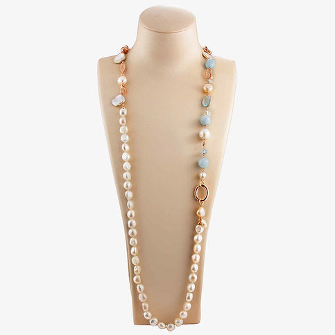 Decomposable pearl and milk aquamarine necklace 