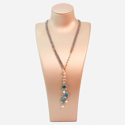 Aquarelle Necklace - Sky Blue Quartz, Labradorite and Pearls 