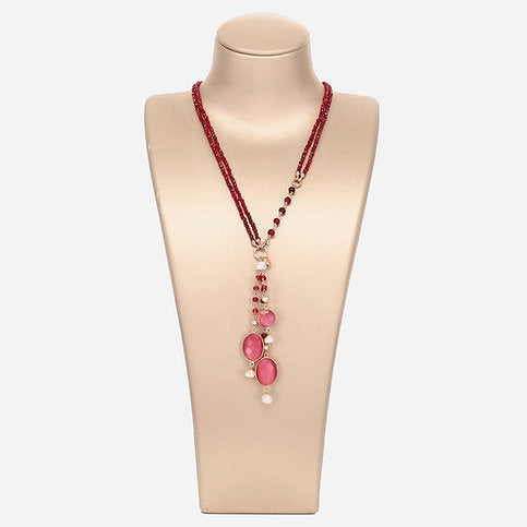 Aquarelle necklace - pink agate, ruby ​​agate and pearls