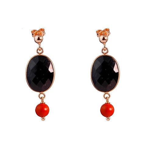 Aquarelle earrings - black agate and red bamboo coral