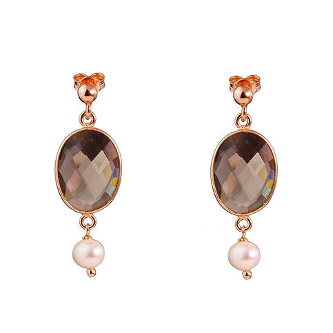 Aquarelle earrings - hydrothermal smoky quartz and cultured pearls