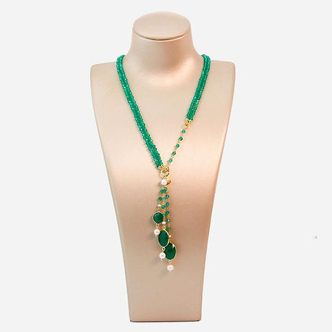 Aquarelle Necklace - Emerald Green Agate and Pearls
