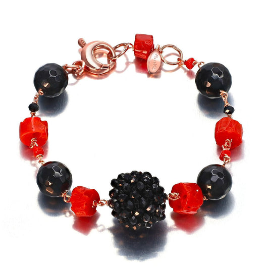 Bracciale corallo rosso e agata nera