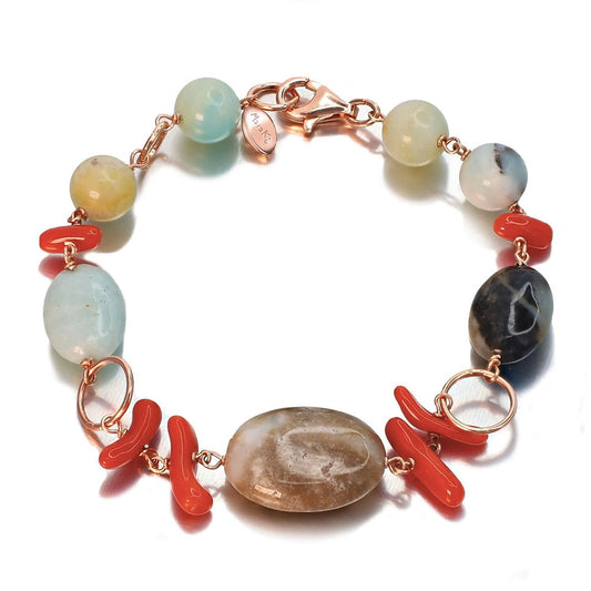 Bracciale corallo rosso e amazzonite