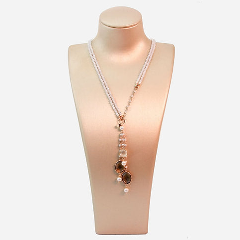 Aquarelle Necklace - Smoky Quartz, White Labradorite and Pearls
