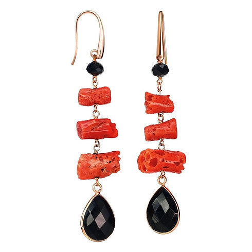 Orecchini corallo rosso naturale e agata nera