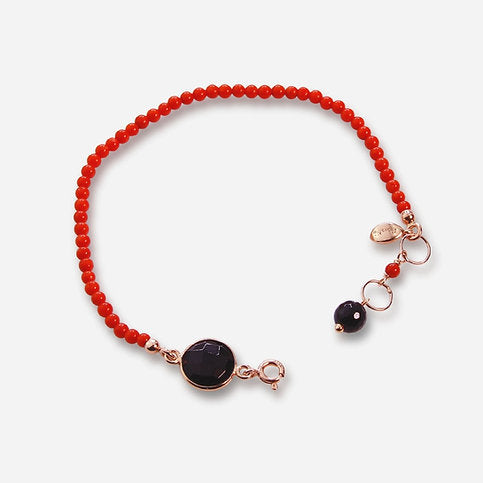 Bracciale Aquarelle - agata nera e corallo bamboo rosso
