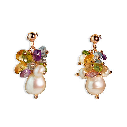 Bouquet earrings - pearls and multicolor quartz